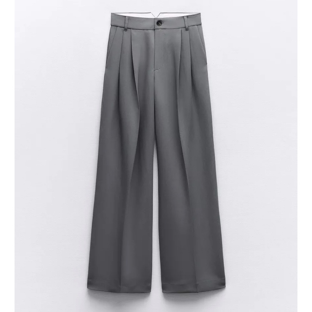 Zara Full Length Pleated Pants Dark Grey